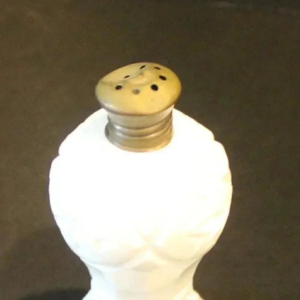 Antique Vintage Victorian Etched Pattern White Milk Glass Salt Shaker